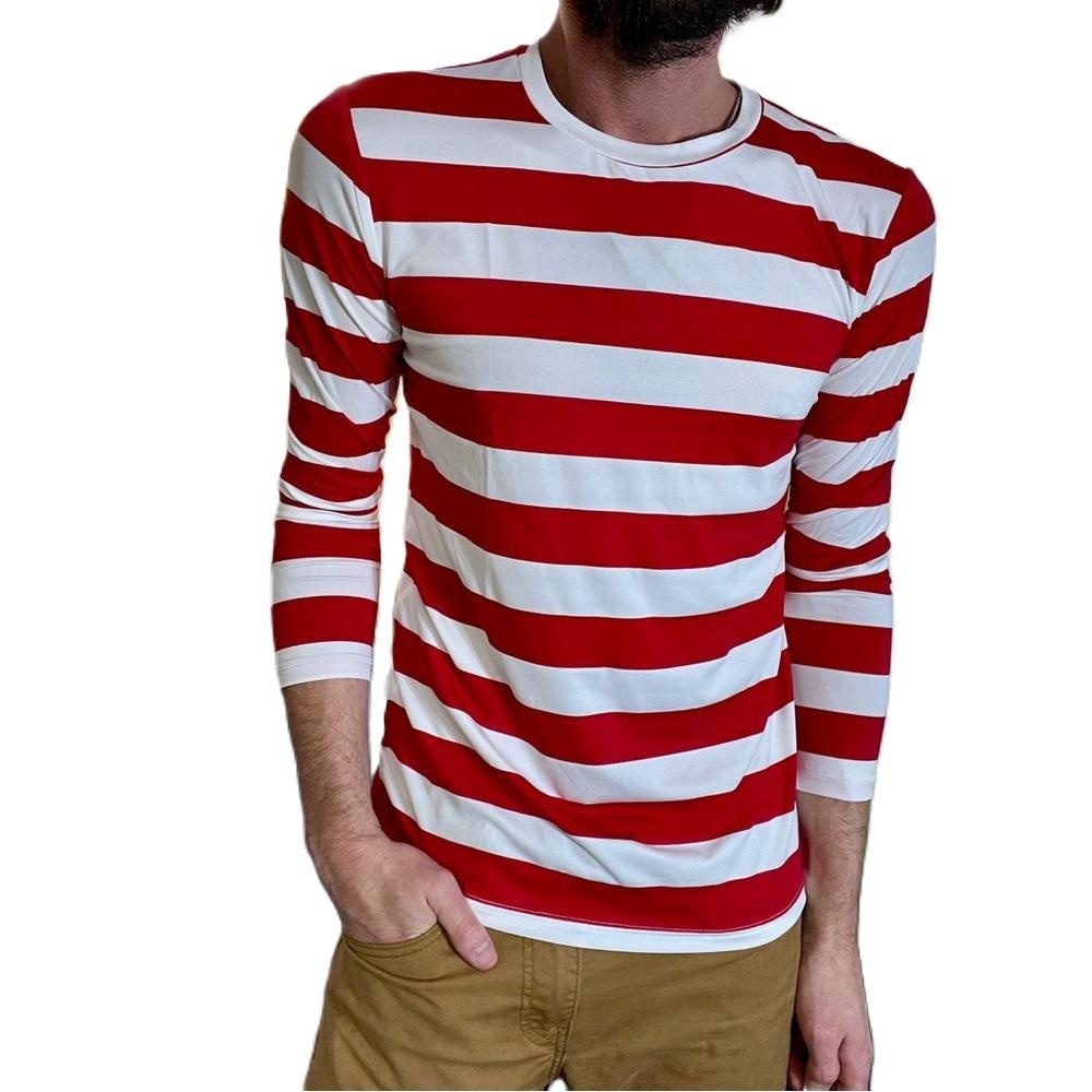 Where's Waldo Long Sleeve Striped T-Shirt Causal Crewneck Shirt